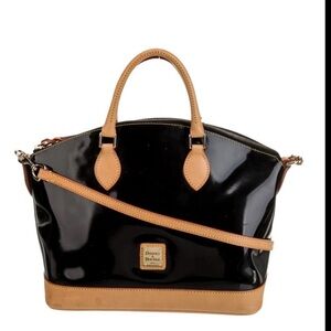 NWOT DOONEY & BOURKE DOME SATCHEL BLACK PATENT LEATHER WITH TAN TRIM